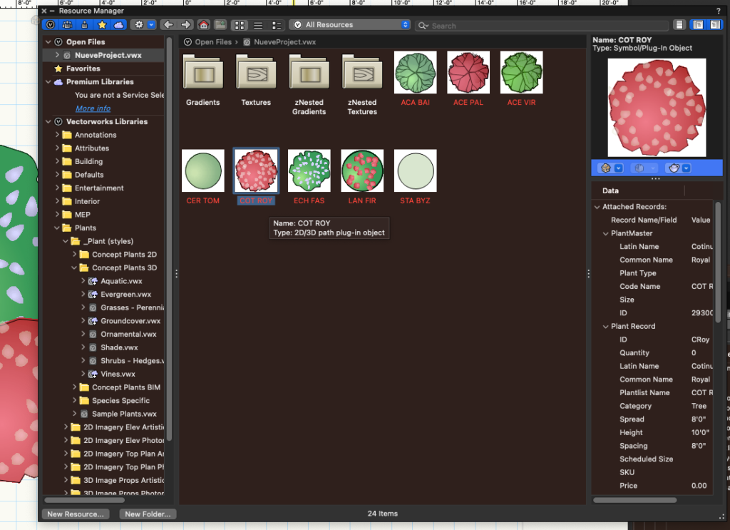 Plant Styles available in the Resource Manager view